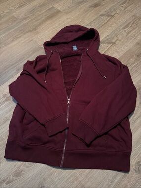 George Men's Maroon Zip-Up Sherpa Hoodie